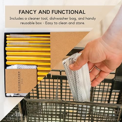 Miniatura 5 de A Bar Above Juego de pajitas de metal dorado  Juego de pajitas de metal Jumbo, cortas y largas  Pajitas reutilizables doradas con bolsa apta para