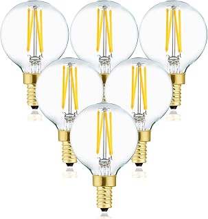 XININSUN Dimmable G16.5 Light Bulb,E12 40 Watt Candelabra Light Bulb,Soft White 3000K 400lm G50 4w Led Globe Bulbs Vintage LED Filament Edison Candle Bulb with Decorative,6Pack