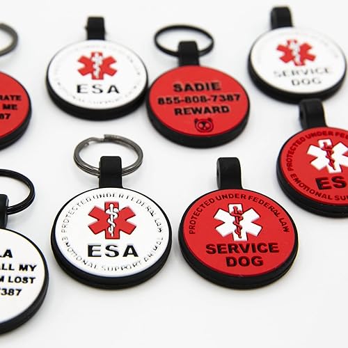 Miniatura 3 de Animal de apoyo emocional grabado silencioso (ESA) personalizado con 4 líneas de identificación grabada personalizada, placa silenciosa de silicona