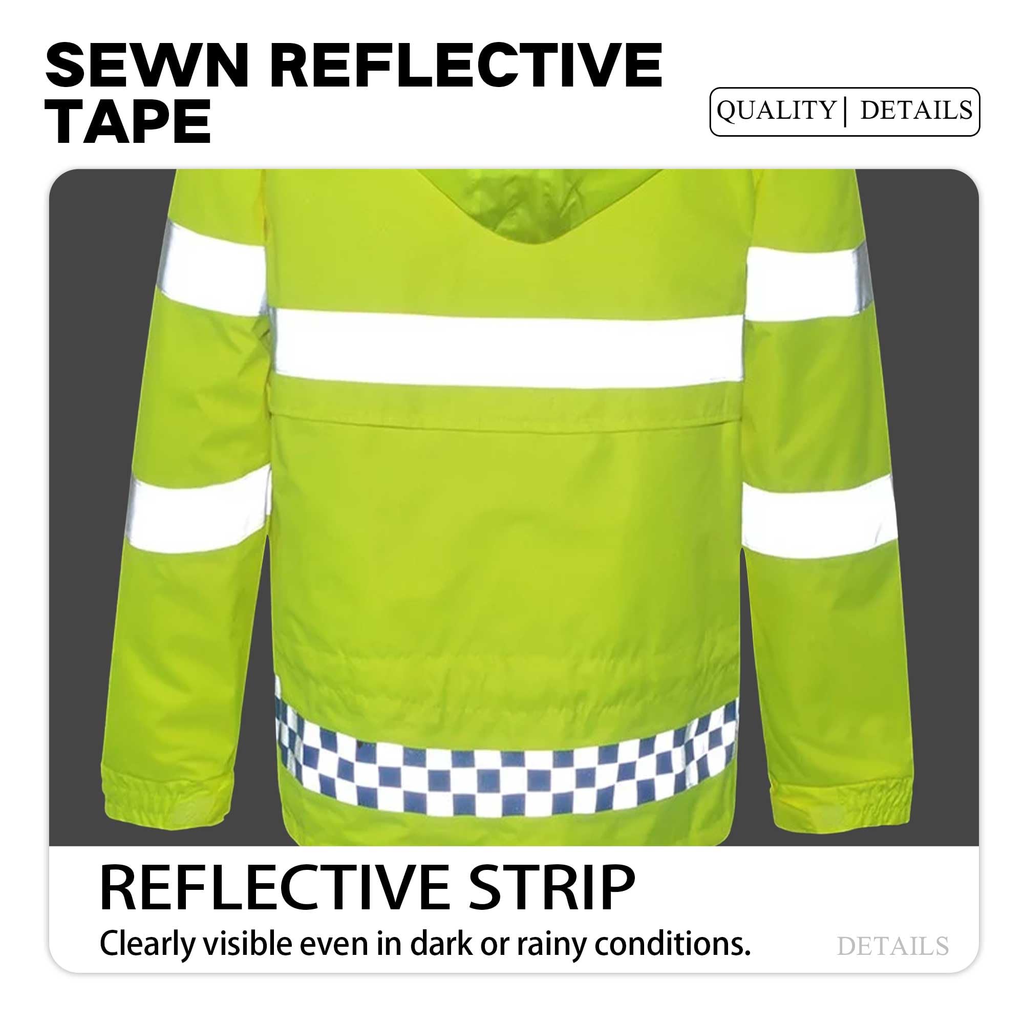 Chaqueta impermeable personalizada de alta visibilidad para hombre, logotipo/foto/texto personalizado, ropa de trabajo resistente al viento, ropa de trabajo con capucha y tira reflectante