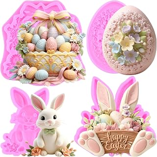 Easter Fondant Molds Bunny Silicone Mold Rabbit Easter Egg Chocolate Candy Molds For Cake Decoration Cupcake Topper Polymer Clay Gum Paste Set Of 4