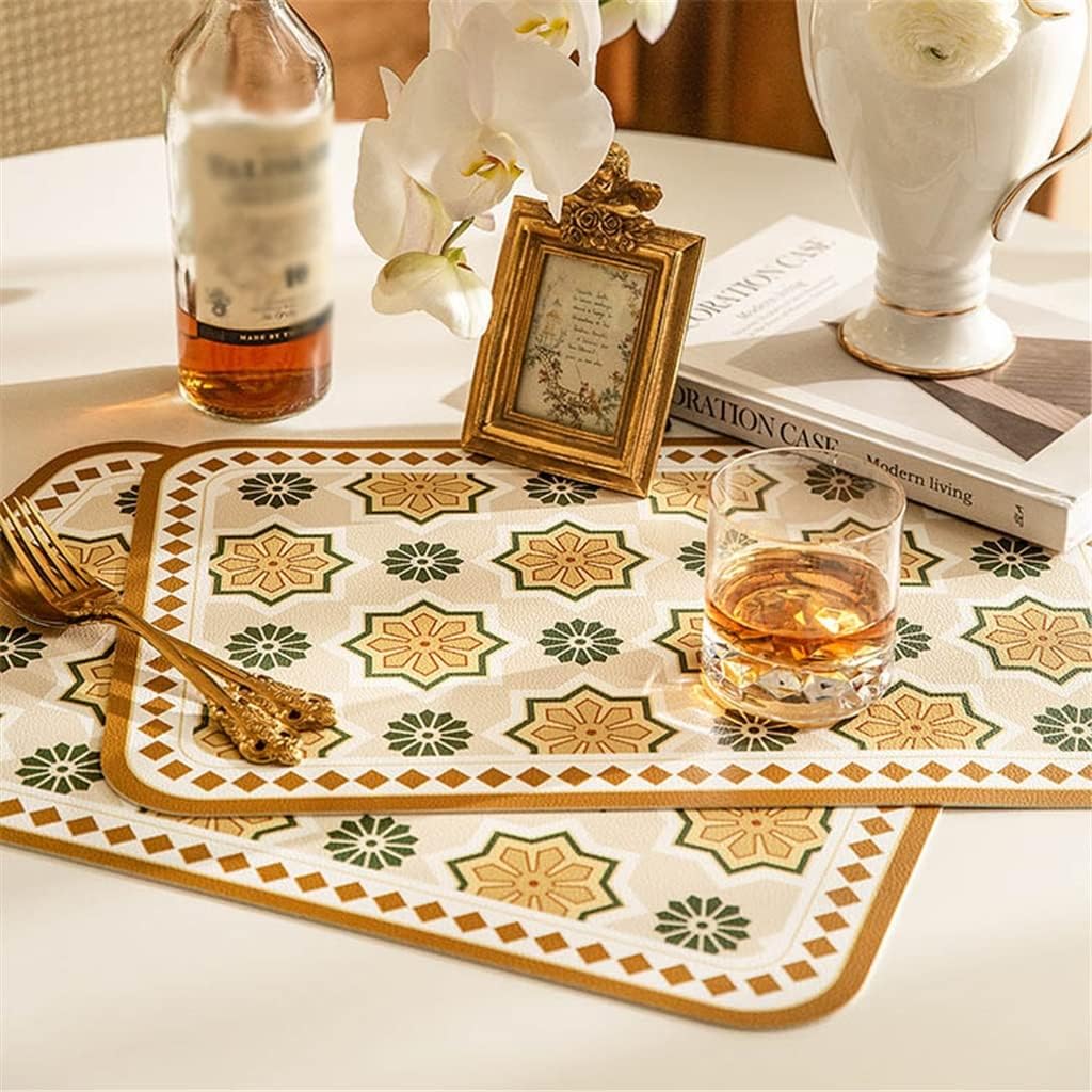 2 Pcs Retro Leather Table Place Mats Tableware Place Mat Heat Insullated Western Placemat