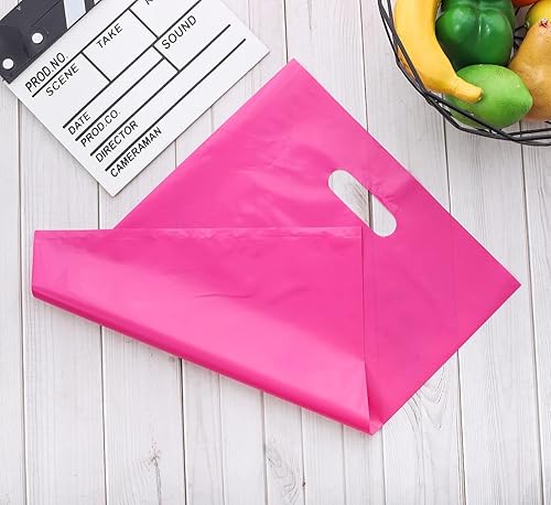 Miniatura 5 de ysmile Bolsa De Compras De Plástico Con Asa Mercancía Para Pequeñas Empresas Troqueladas 100 ct 7.8"x11.8" - Rosa
