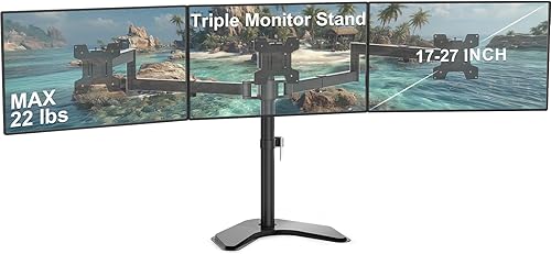 Soporte para monitor triple, soporte independiente para 3 monitores para pantallas de computadora de hasta 27 pulgadas, brazos totalmente