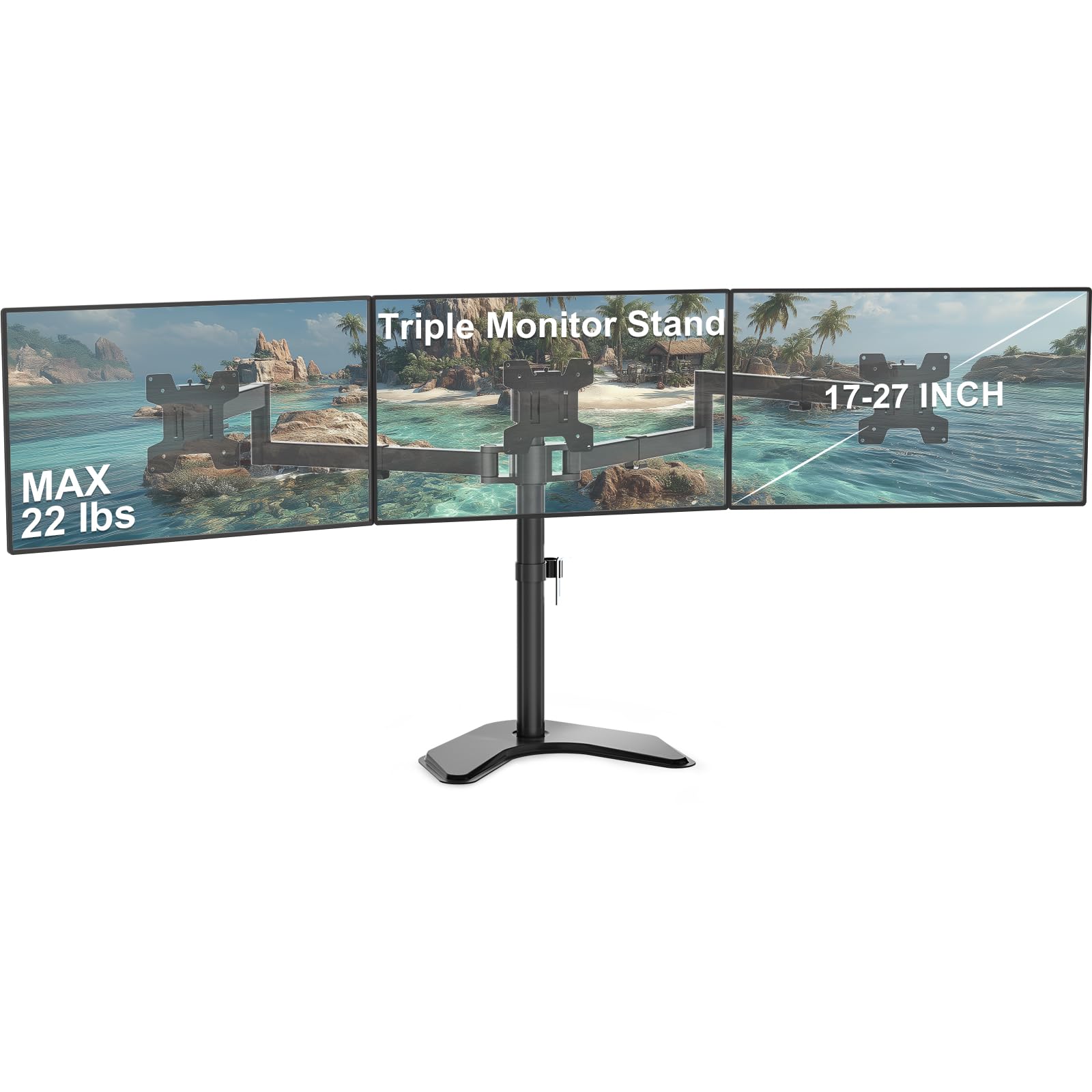 Soporte Triple para Monitor, Soporte de 3 monitores para Pantallas de computadora de hasta 27 Pulgadas, Brazos Totalmente Ajustables Resistentes, Cada uno soporta 22 Libras, Color Negro