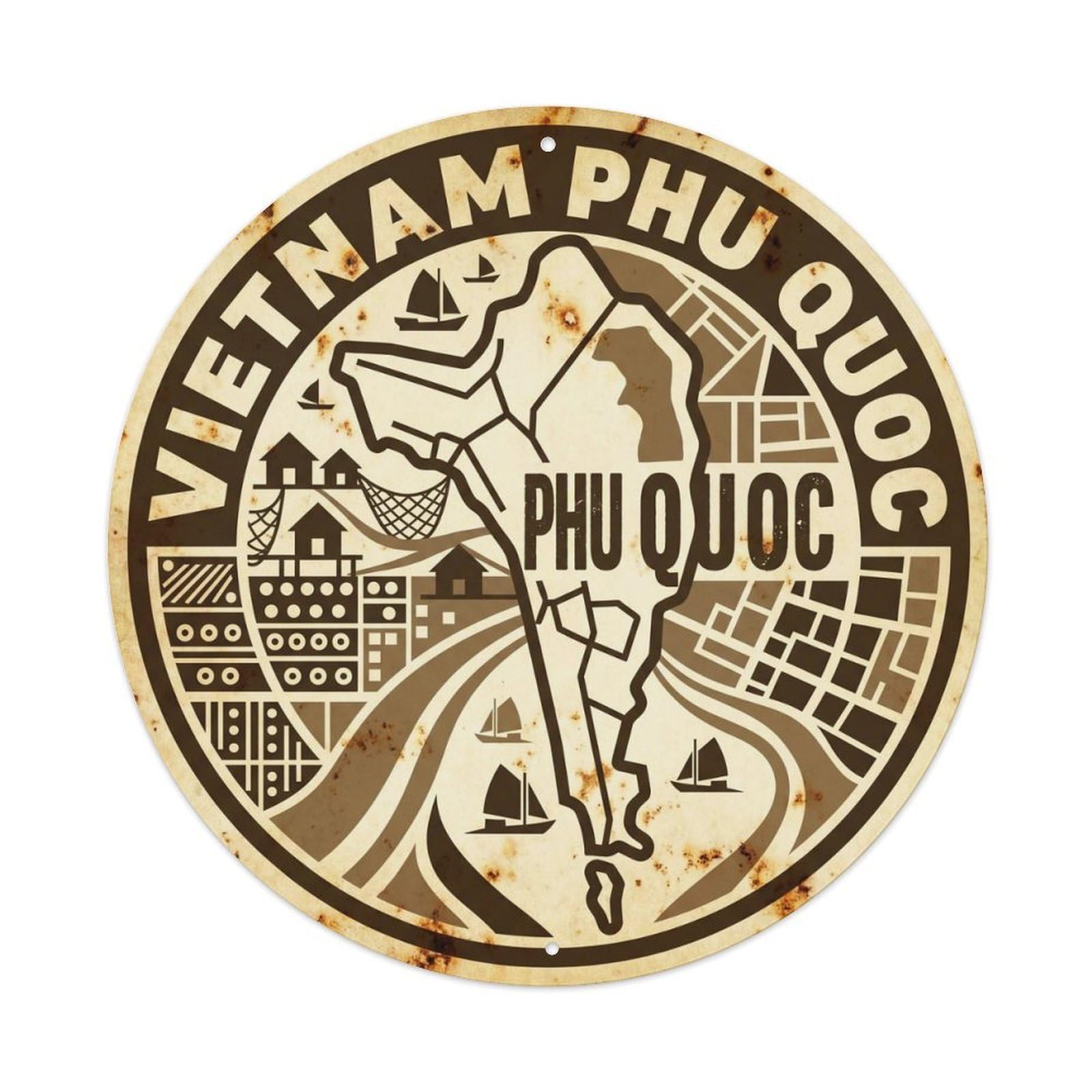 Phu Quoc Island Vietnam Lagoon Travel Monochrome Metal Tin Sign