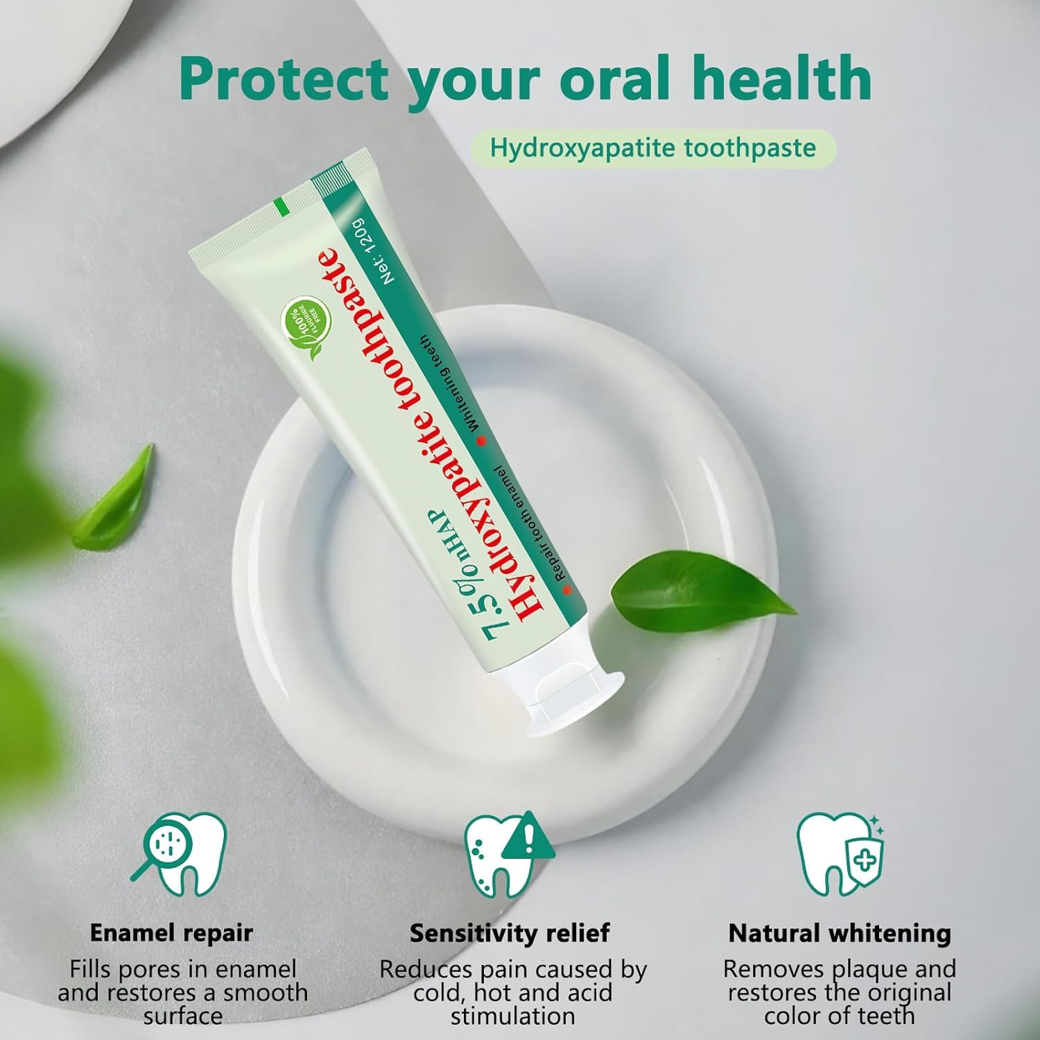 Pasta dental con hidroxiapatita, favorece la remineralización dental, fórmula natural sin flúor, alivia al instante la sensibilidad dental, apta para el cuidado bucal de adultos y niños 10 unidades