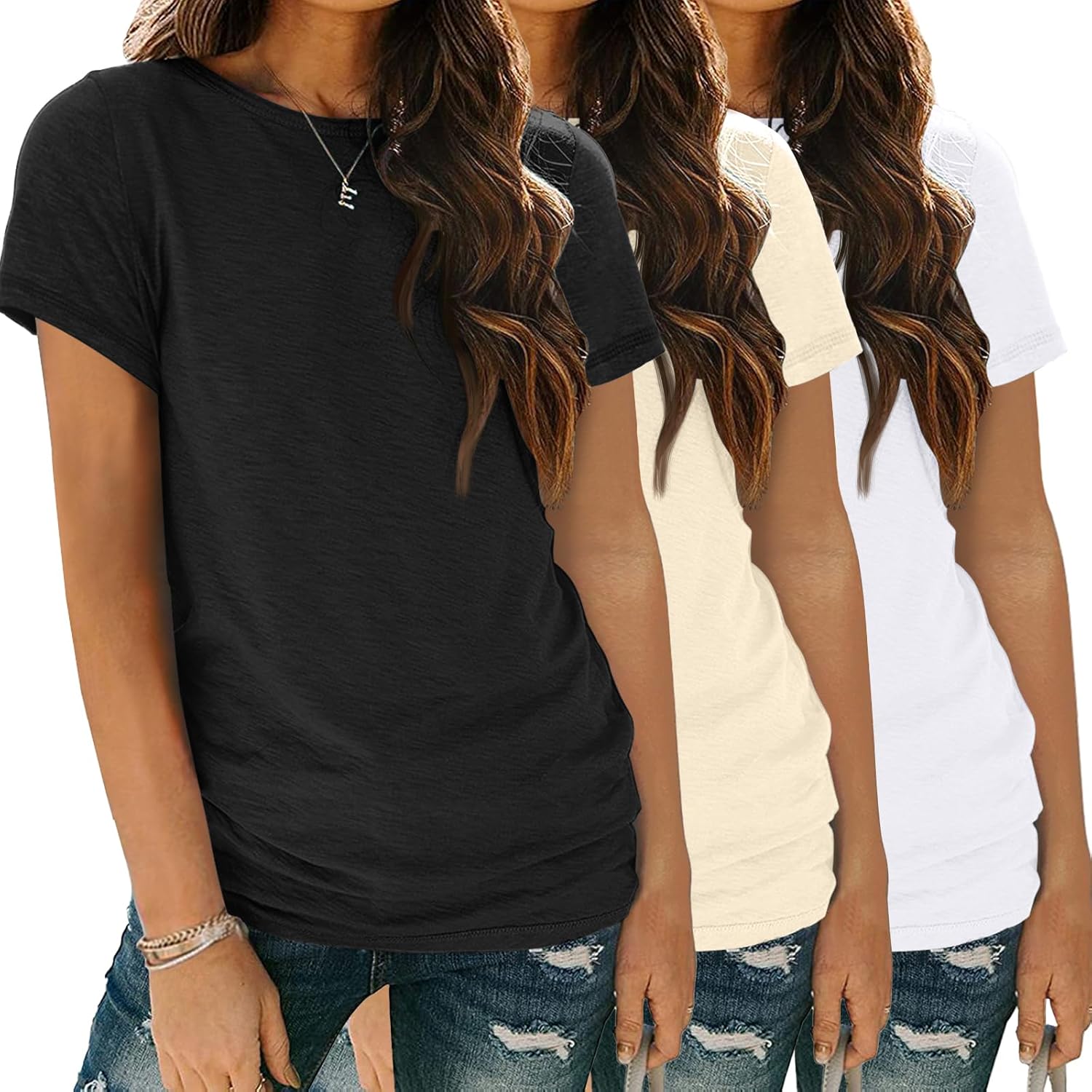 SUNBS Womens 3 Pack T-Shirts Short Sleeve Summer Tops Fashion Basic Tees Comfy Casual Vacation Outfits Workout Clothes 2026