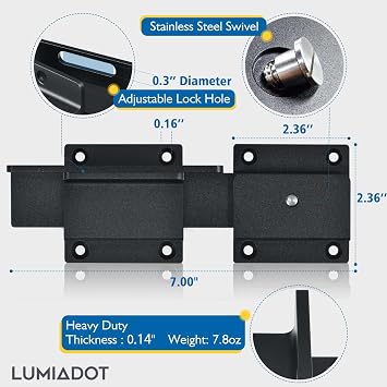 Home Security Door Reinforcement Lock Childproof, Add Security to Home, Prevent Unauthorized Entry. 7.0 Flip Gate Latch Lock with Padlock Hole, 3.5mm Aluminum Alloy Adjustable Door Latch for Fence, S