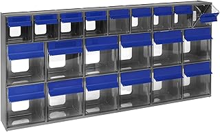 Quantum Storage Systems QTB669 Tip Out Bin Storage System with 21 Clear Cup Containers, 3-5/8" x 23-5/8" x 11-1/6", Gray