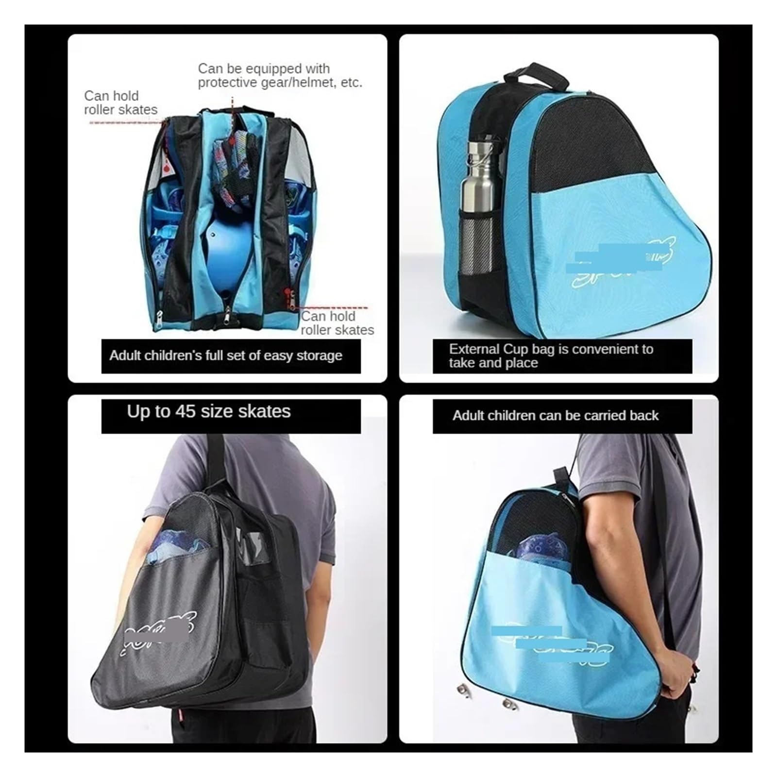 Sac Respirant Patins Rangement Sacs à Main roulettes Sac Porte-Rouleau Patin Vitesse Adulte Sport Ski(Light Grey)