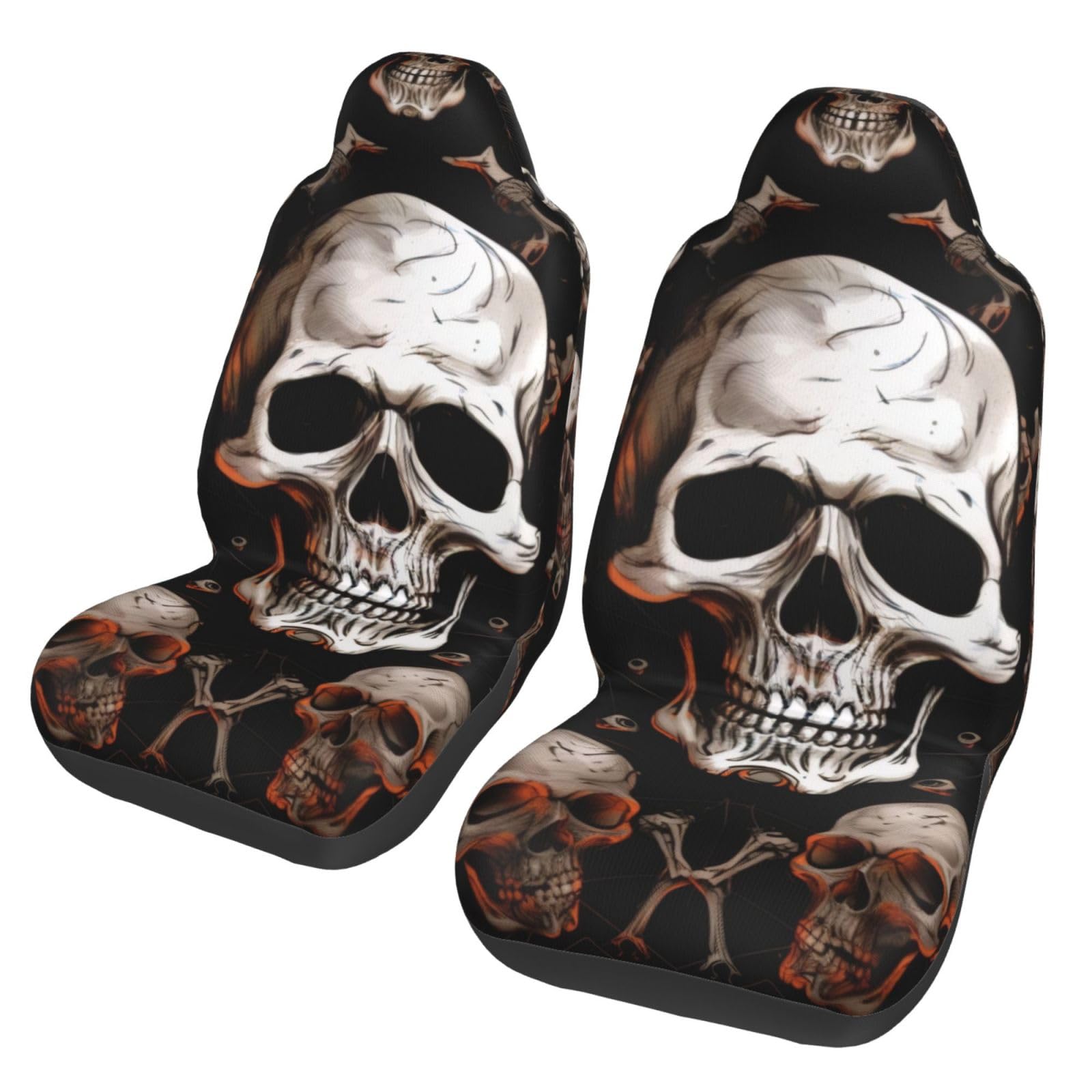 BKTRAVERPT Skull Background Car Seat Covers Front, Universal Set Of 2 Car Seat Protectors, Soft & Comfortable Auto Accessories Fit Most Cars, Suv, Trucks