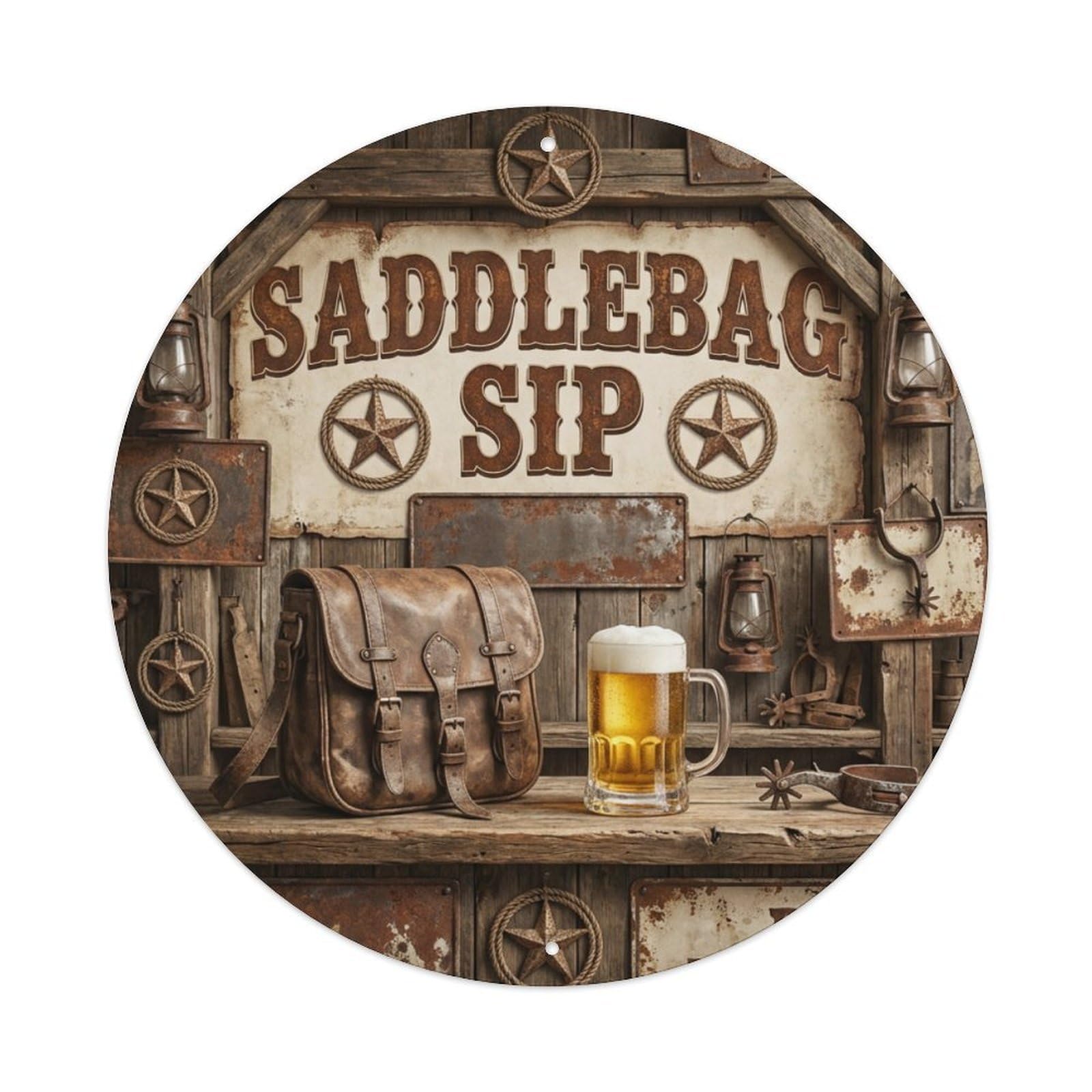 Vintage Beer Western Cowboy Saddlebag Sip Retro Bar for Metal Tin Sign