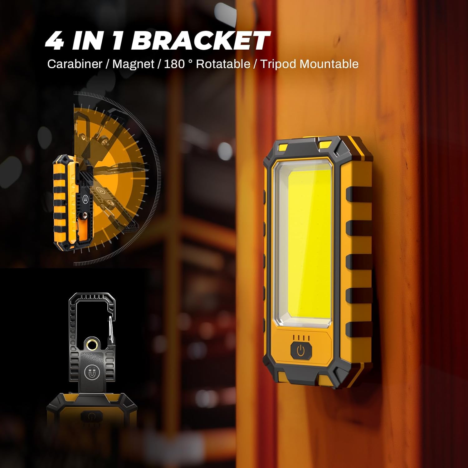 2Pack LED Work Light, 1500Lumens Rechargeable Magnetic Flashlight Rotatable Mechanic Light with Hanging Hook Job Site Lighting, Portable Worklight for Repairing Working Camping Hiking - Image 3