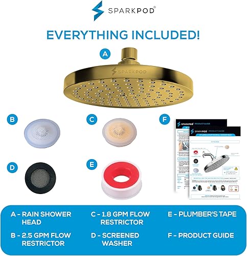 Miniatura 72 de SparkPod Cabezal de ducha, lluvia de alta presión, diseño de lujo de alta calidad, instalación en 1 minuto, reemplazo ajustable fácil de limpiar 1.