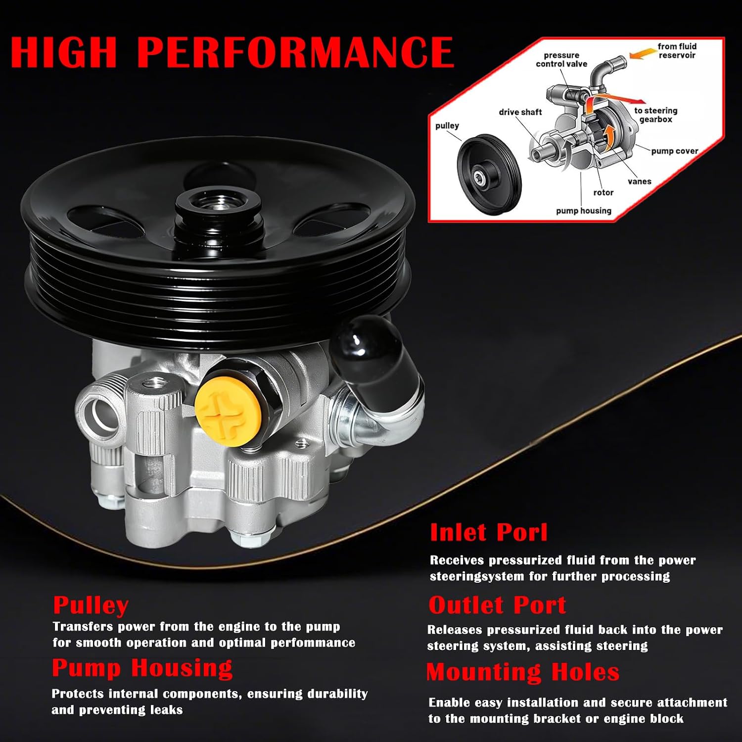 21-5439 Power Steering Pump with Pulley, Fit for Chrysler 300 2005-2010, Magnum 2005-2008, Dodge Charger 2006-2010, Challenger 2.7L 3.5L V6# 4782523AC 04892093AA