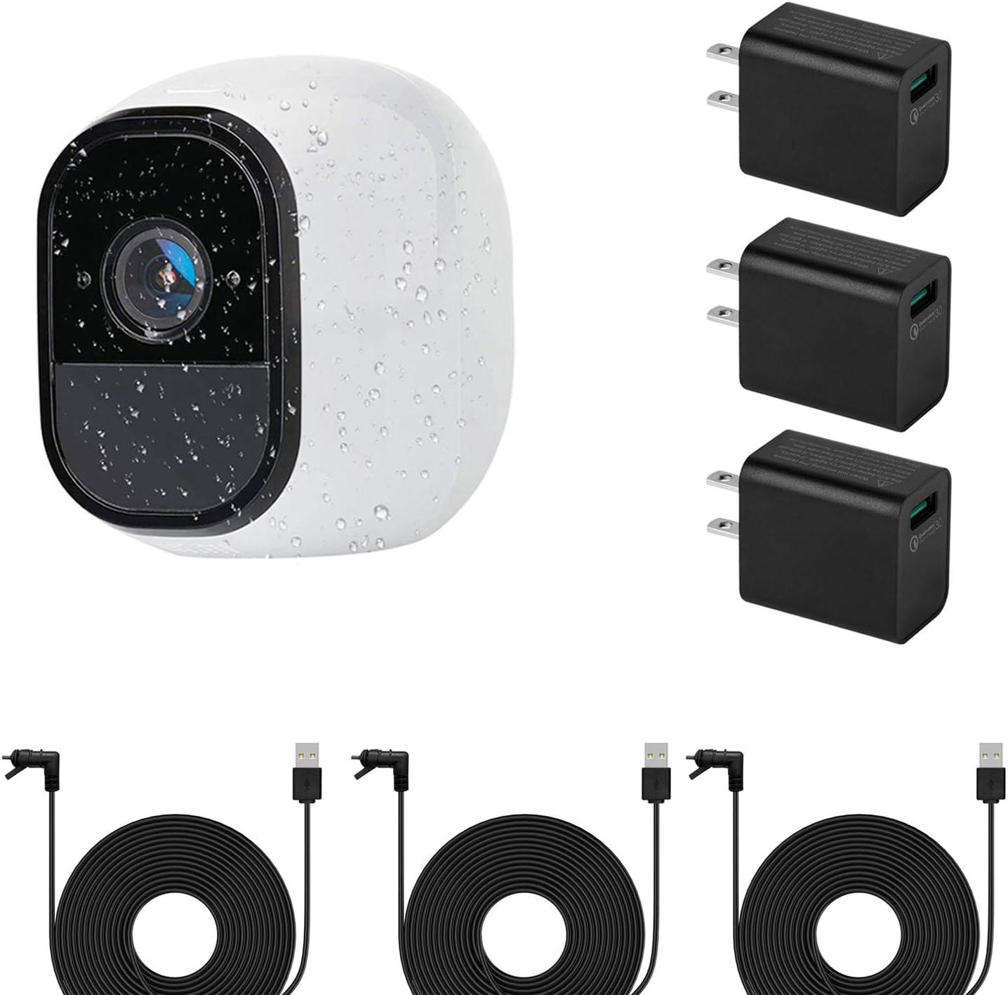 ALERTCAM Power Adapter for Arlo with 25Ft/7.5m Weatherproof USB Cable, Continuously Charging Arlo Pro and Arlo Pro 2, No Need to Change The Batteries(3Pack, Black)