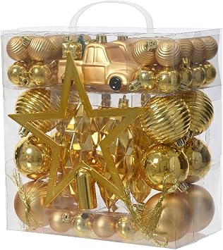 Christmas baubles set plastic gold Christmas decorations mix 67-piece peak