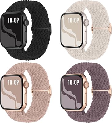 Braided Stretchy Solo Loop Compatible for Apple Watch Band 38mm 40mm 41mm 42mm 44mm 45mm 49mm for Women Men, Nylon Elastic Straps Wristbands for iWatch Series 8 7 6 SE 5 4 3 2 1 Ultra, 4Packs