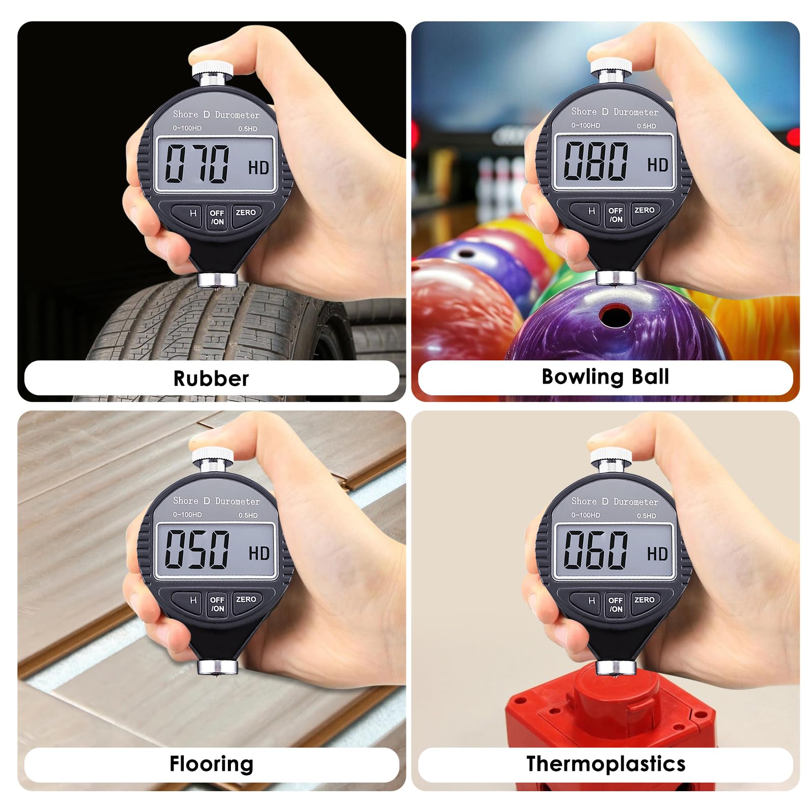 0-100hd Shore D Dureté Duromètre Duromètre Numérique Échelle Pour Le Caoutchouc, Pneu, Plastique, Plastique Thermique, Revêtement De Sol, Boule De Bowling Avec Grand Écran Lcd