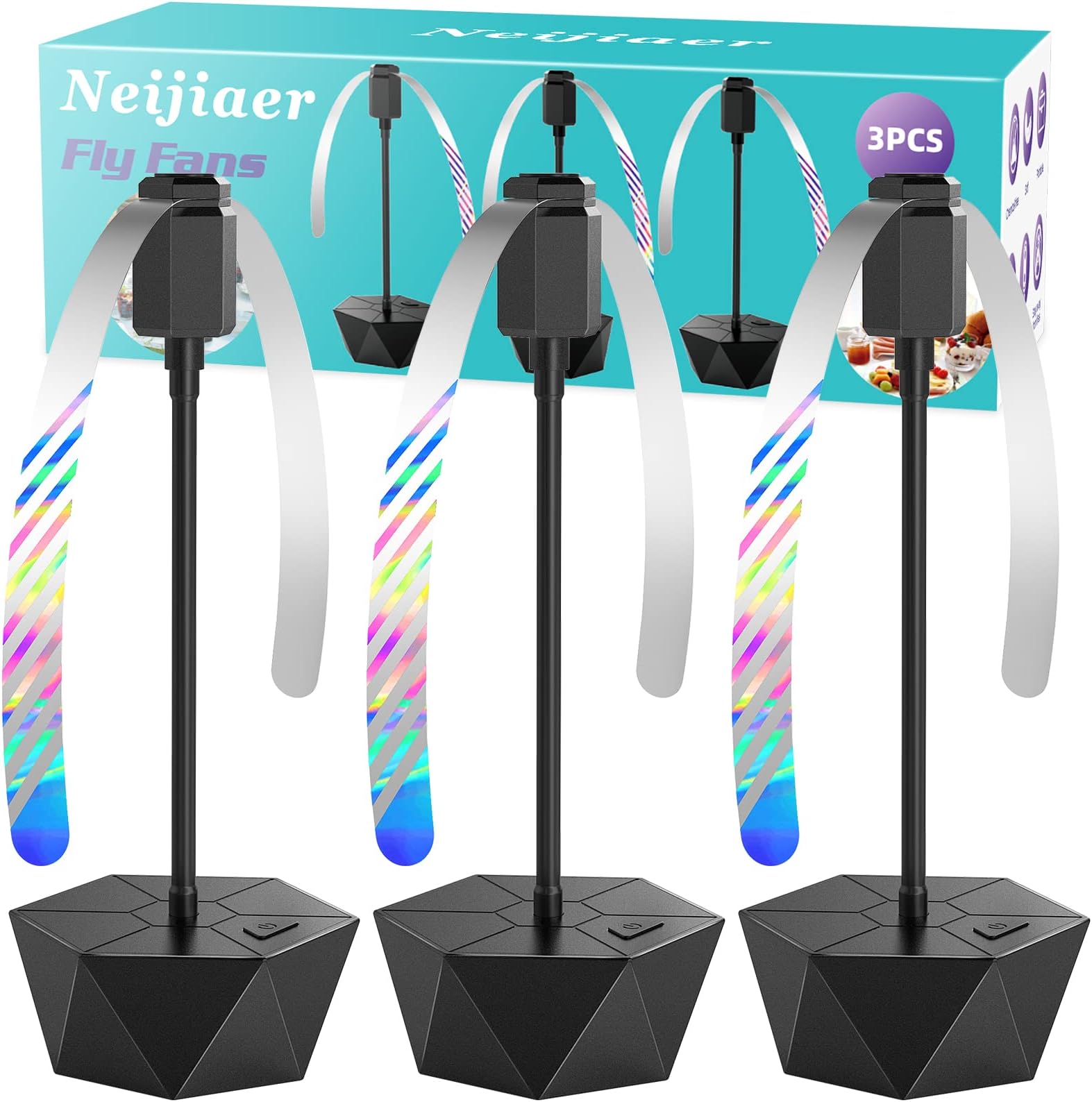 NeijiaerFly Fans for Tables, Effective Fly Repellent Fan with Soft Blades Keeps Flies Away, Portable Fly repellent fans for Picnic, BBQ, Party (3 Pack)
