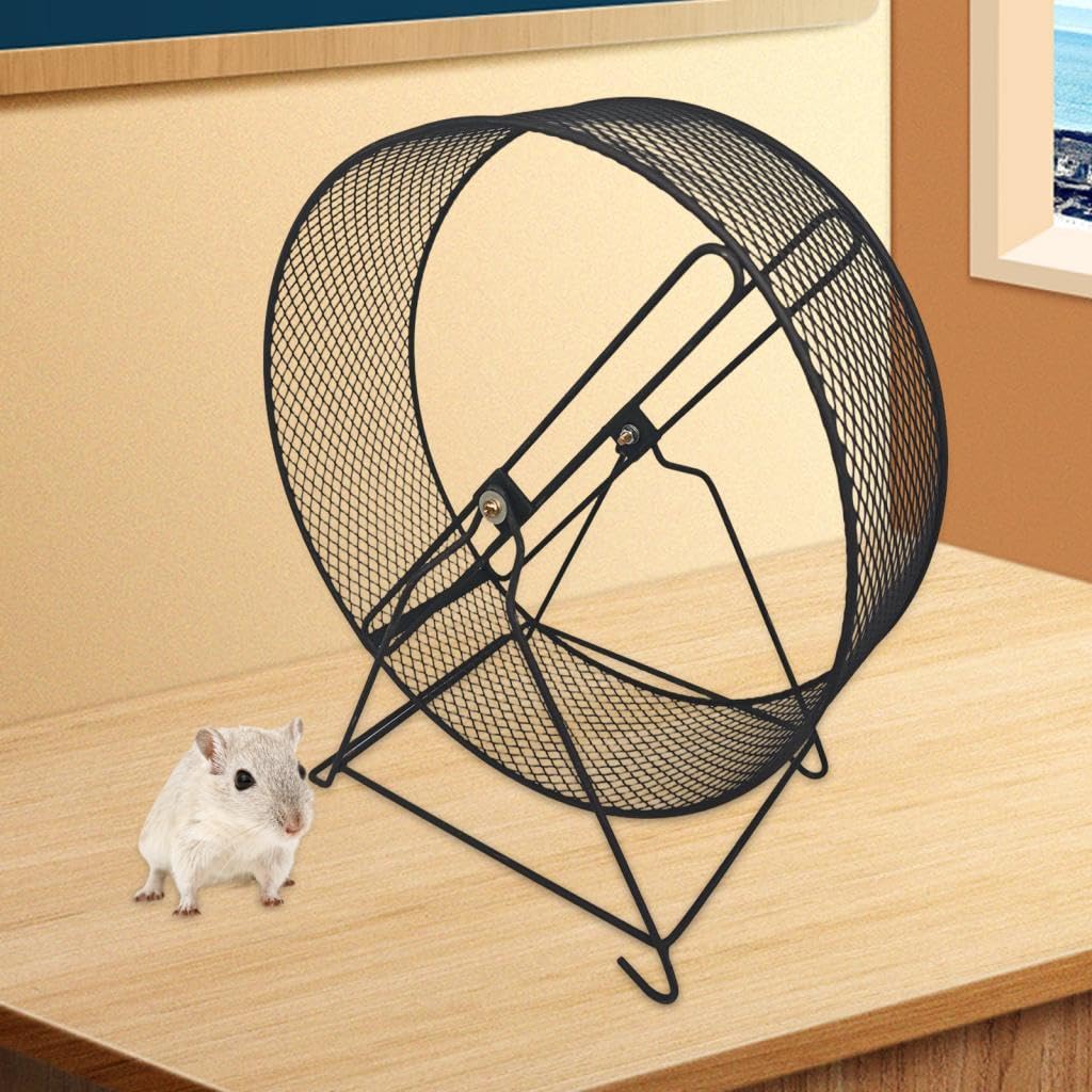Milageto Rueda de Ejercicio de hámster de Metal con Soporte, Accesorios de Jaula estables de Rueda de Running silenciosa contra Malla Antideslizante para, 32cm