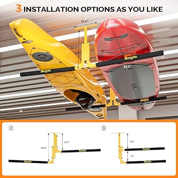 Bonnlo Kayak Ceiling Storage Rack, Overhead Garage Storage Hanger, Adjustable Heavy Duty Garage Ceiling Storage Rack, 250 lbs Capacity for 2 Kayaks