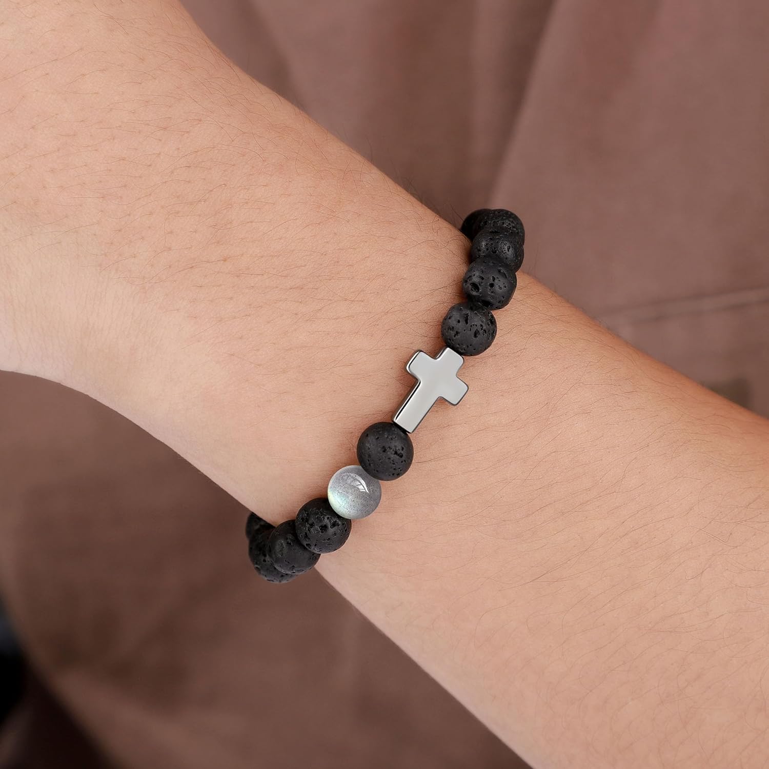 𝗖𝗵𝗿𝗶𝘀𝘁𝗶𝗮𝗻 𝗚𝗶𝗳𝘁𝘀 𝗳𝗼𝗿 𝗠𝗲𝗻 𝗠𝗼𝗼𝗻𝘀𝘁𝗼𝗻𝗲 𝗖𝗿𝗼𝘀𝘀 𝗕𝗿𝗮𝗰𝗲𝗹𝗲𝘁𝘀, Valentines Day Birthday Anniversary Christmas Inspirational Gifts for Him Son Grandson Moonstone Volcanic Rock Cross Bracelets - Image 2