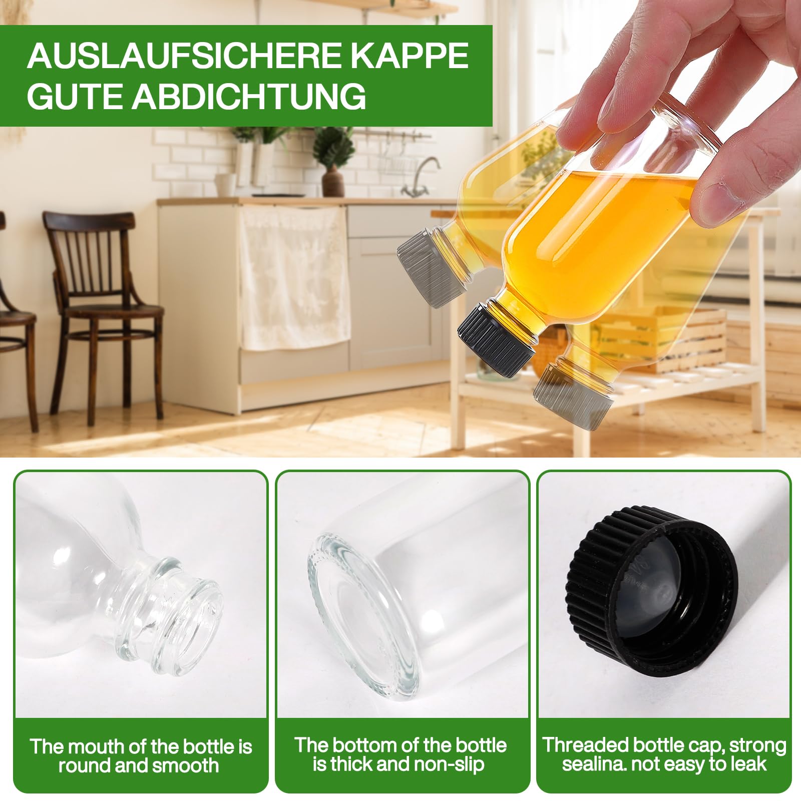 BELLE VOUS Mini bottiglie riutilizzabili 50ml vuote in plastica con tappi neri imbuto liquido ideale per matrimoni e feste