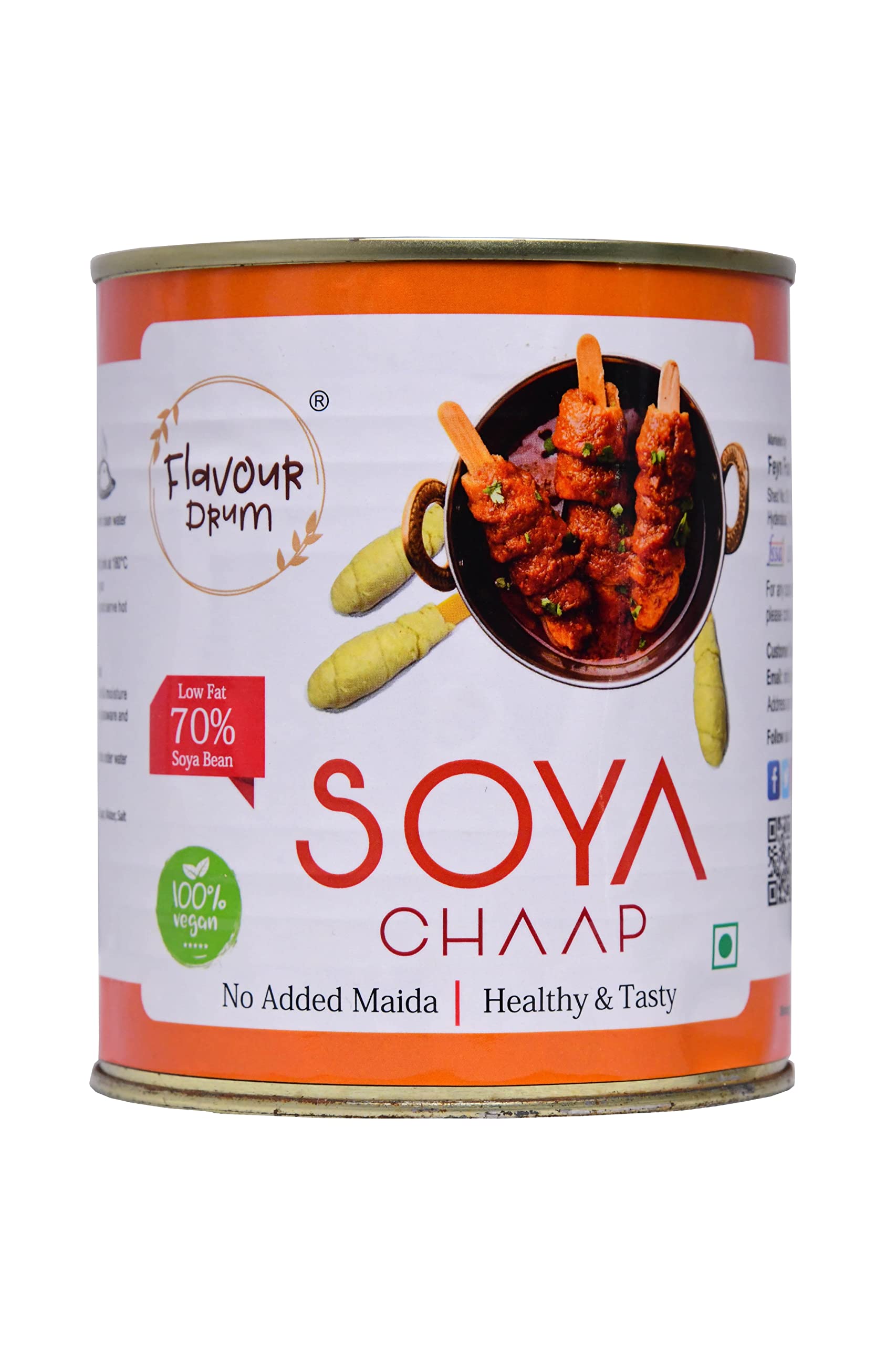 Flavour Drum Soya Chaap in Brine, 850 grams (Vegan Chunks on Stick, 500 grams Drained Weight, Excellent Plant Protein)