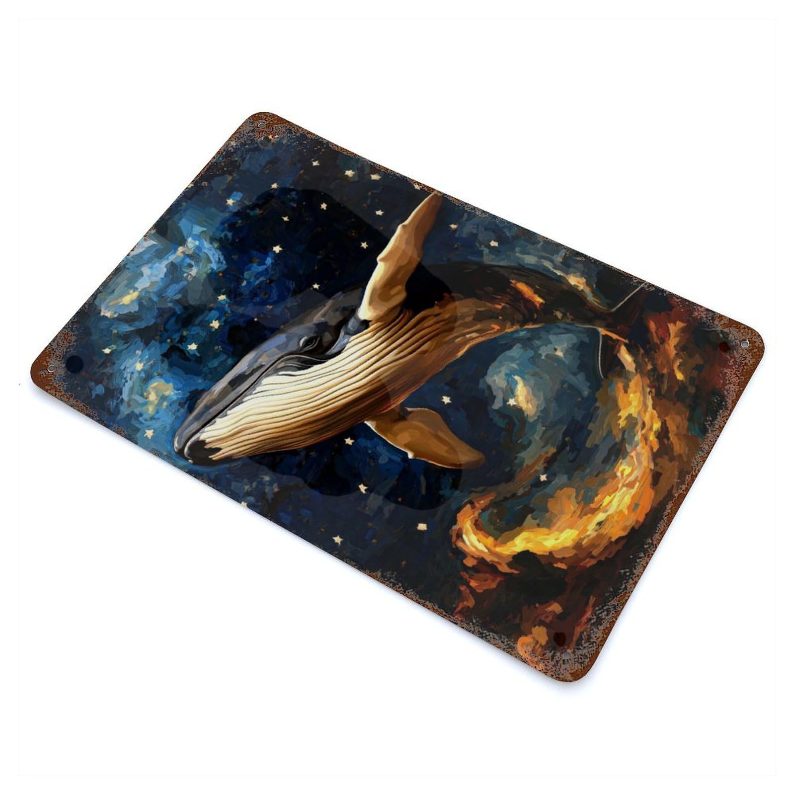 Garage Style Whale in The Stars Distressed Metal Wall Sign 11.8"x7.9", Novelty Wall Decor for Bar And Workshop