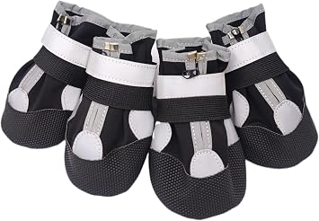 4 Pack Dog Shoes for Large Dogs, Medium Dog Boots & Paw Protectors for Winter Snowy Day, Summer Hot Pavement, Outdoor Walking, Indoor Hardfloors Anti Slip Sole Black, M 2.16"x2.36"W*L