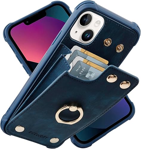 Miniatura 8 de Funda tipo cartera para iPhone 13 con soporte para tarjetas de crédito alta capacidad para 5 tarjetas, funda de cuero a prueba de golpes compatible