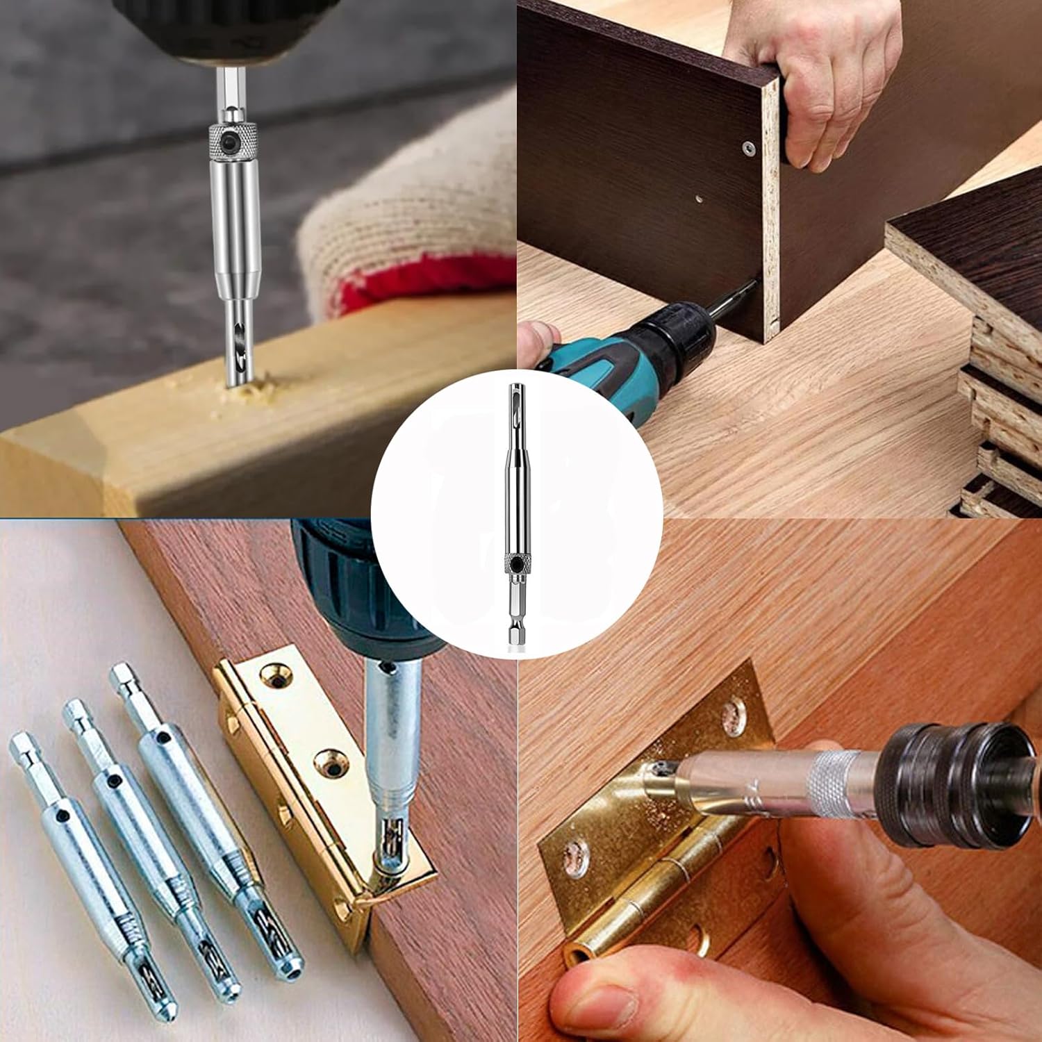 4Pcs Self Centering Hinge Tapper Core Drill Bit Set for Opening Hole-5/64 Inch 7/64 Inch 9/64 Inch 11/64 Inch for Woodworking Window Door Hinge