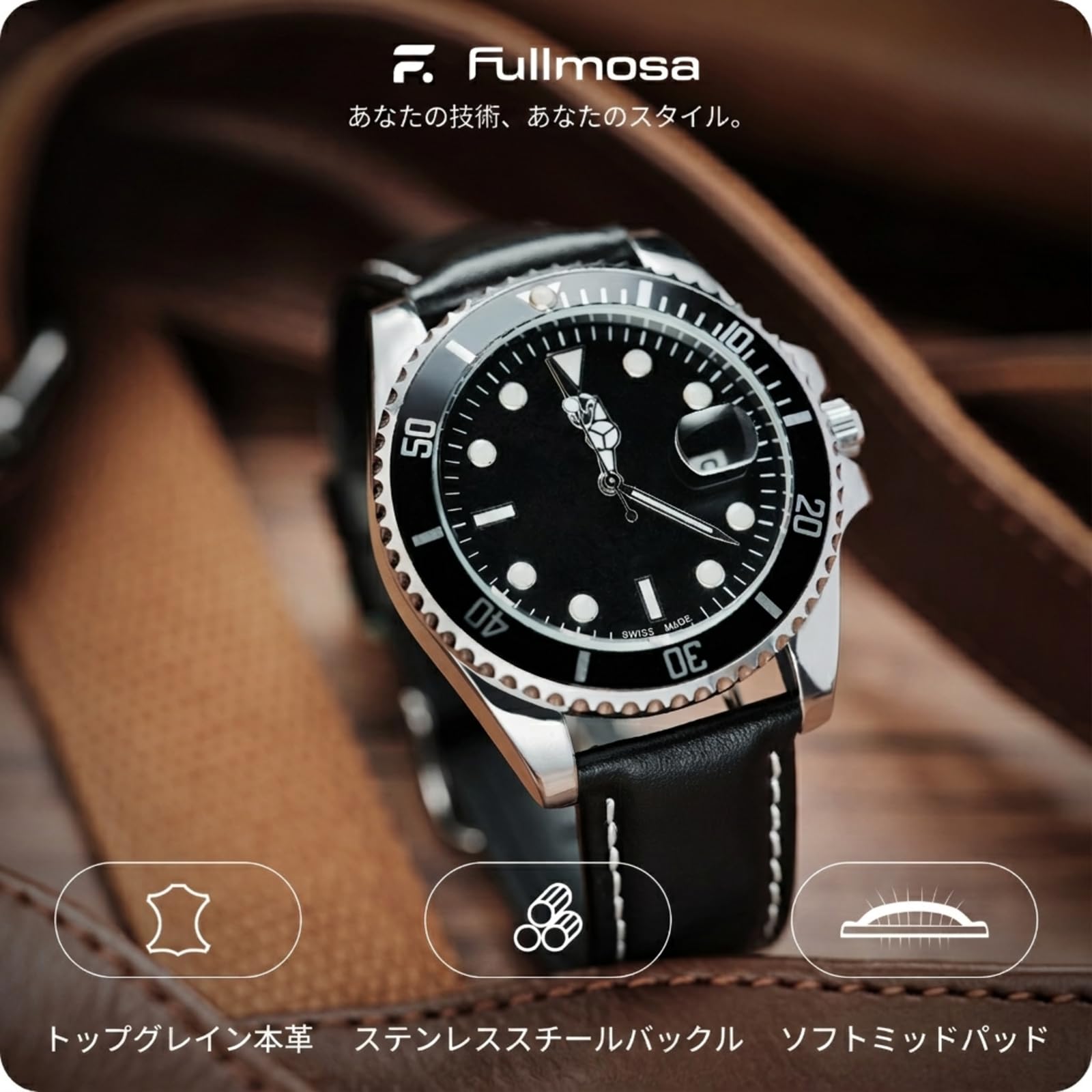 Amazon.co.jp: [Fullmosa] 時計 ベルト 本革 24mm トップグレイン