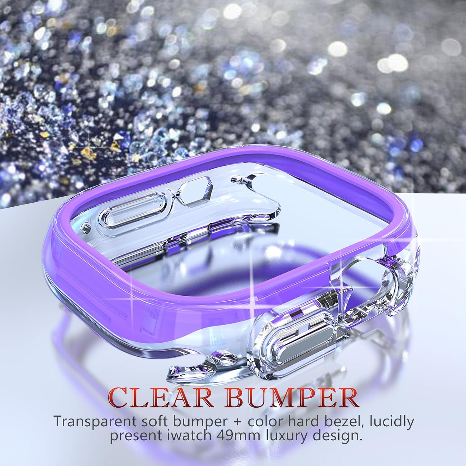 Fashion 49mm Bumper Fit for Apple Watch Ultra 3/2/1 49mm Case, Rugged Face Bezel + Soft Clear Bumper Shell, Anti-Scratch Protective iWatch Cover for Apple Ultra 3/2/1 Strap Accessories - Purple