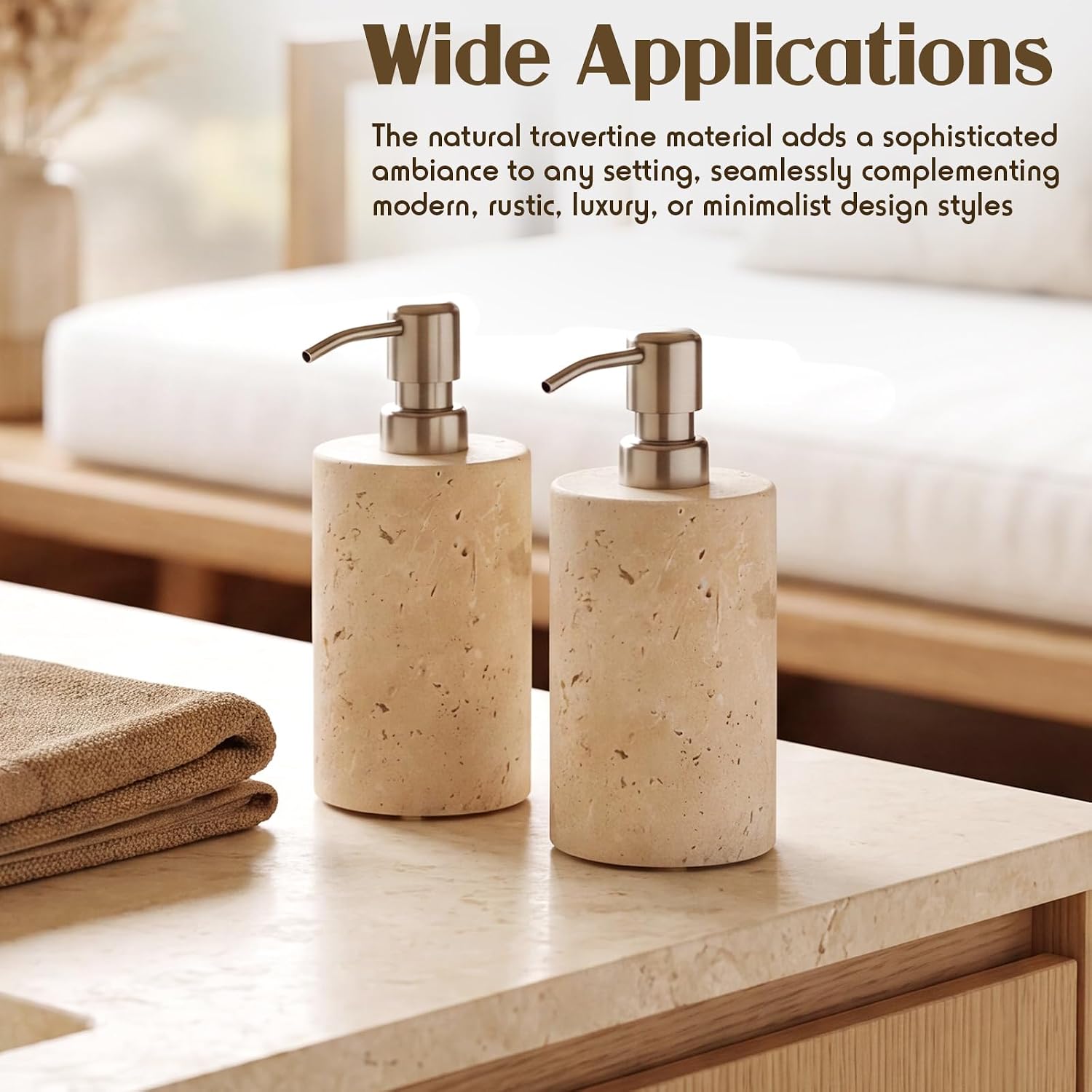 2pcs Natural Travertine Marble Soap Dispenser Liquid Soaps Bottles