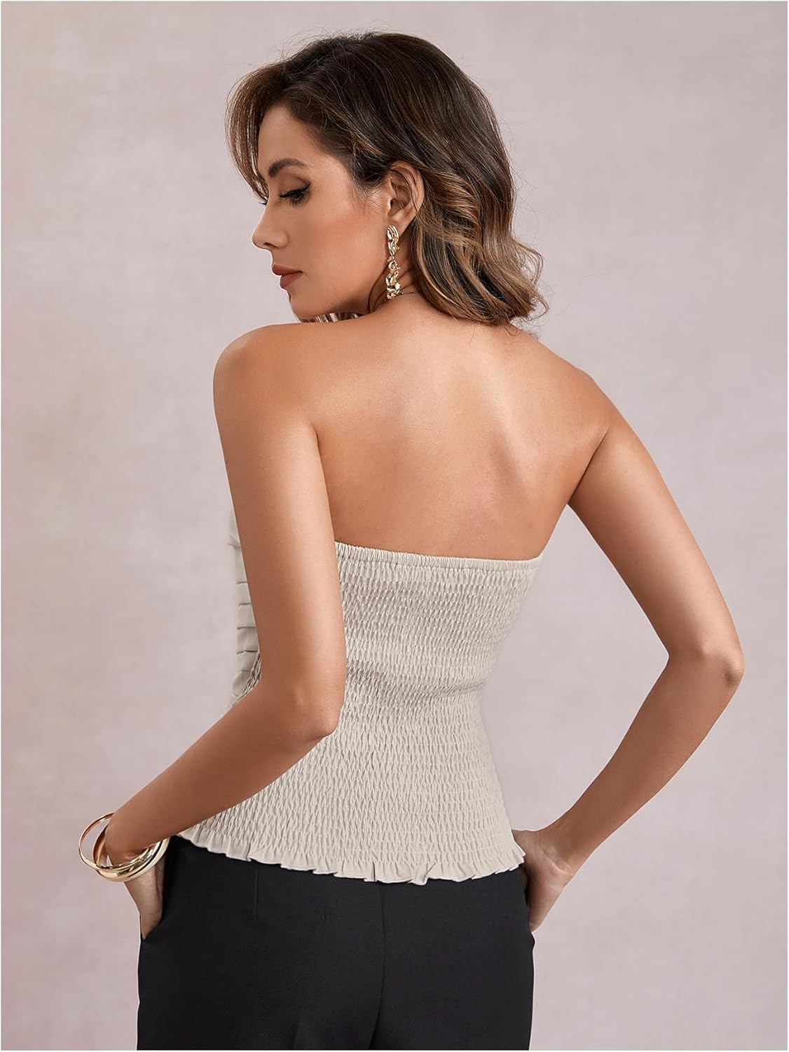 Milumia Women's Strapless Tube Top Sexy Summer Off Shoulder Ruched Bandeau Tops - Image 2