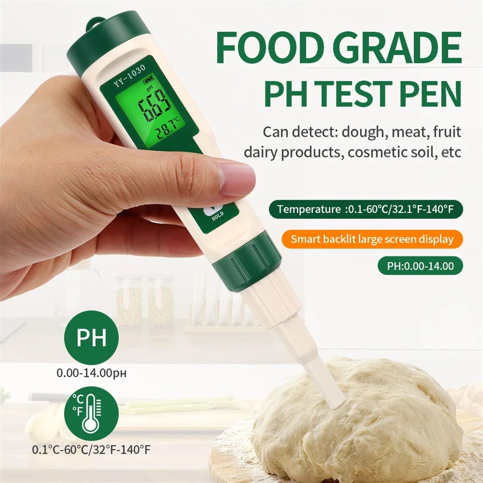 Testeurs de pH YY-1030 Alimentaire PH mètre thermomètre électrode PH Instrument de Mesure for Aquarium testeur de qualité de l'eau Nourriture Viande Fromage Lait Sol