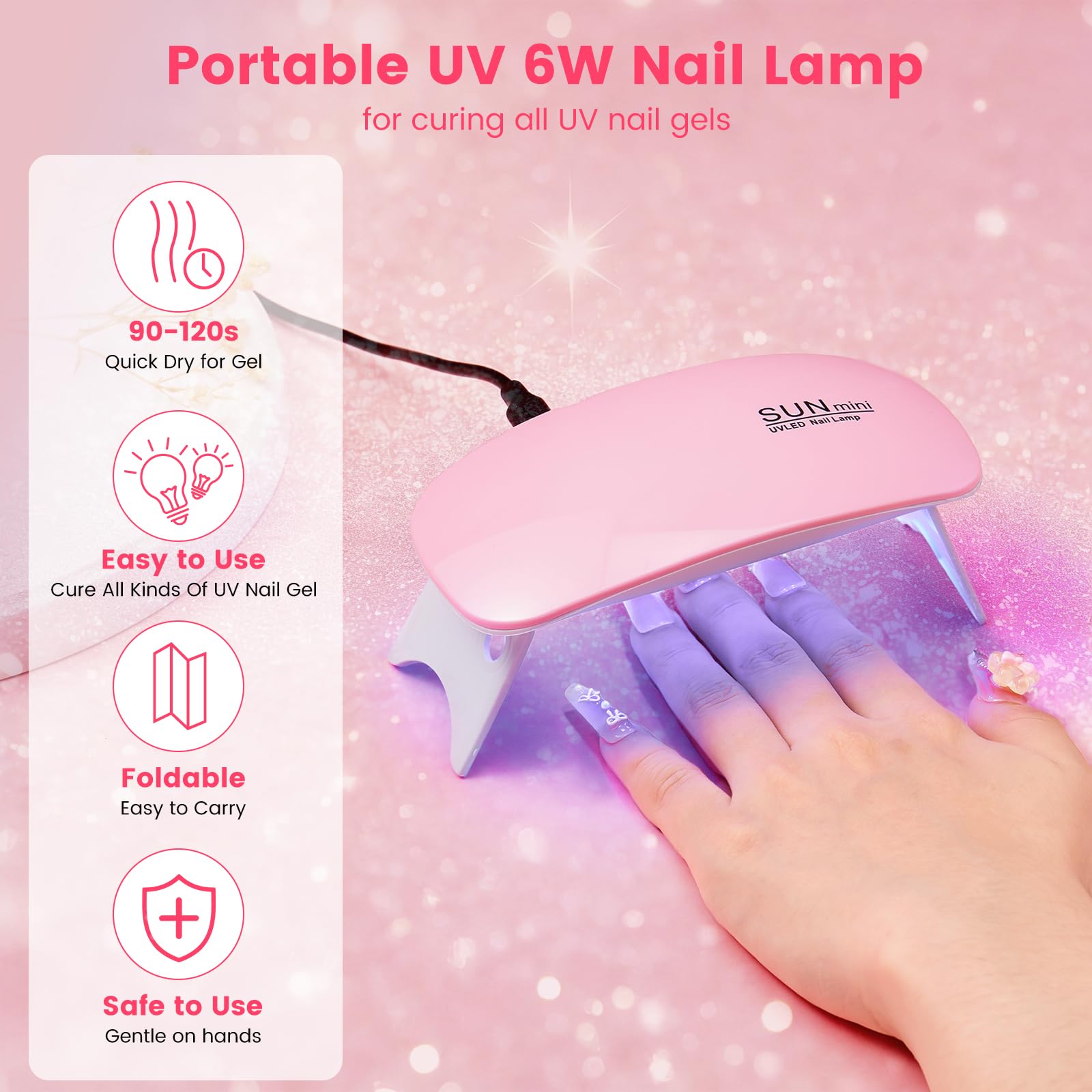 Kit de Uñas Acrílicas para Principiantes Completo: 4 Colores Acrilico Para Uñas con Dedo de Práctica Taladro Lámpara UV - Kit Uñas Semipermanentes Extensión con Bolsa Glitter