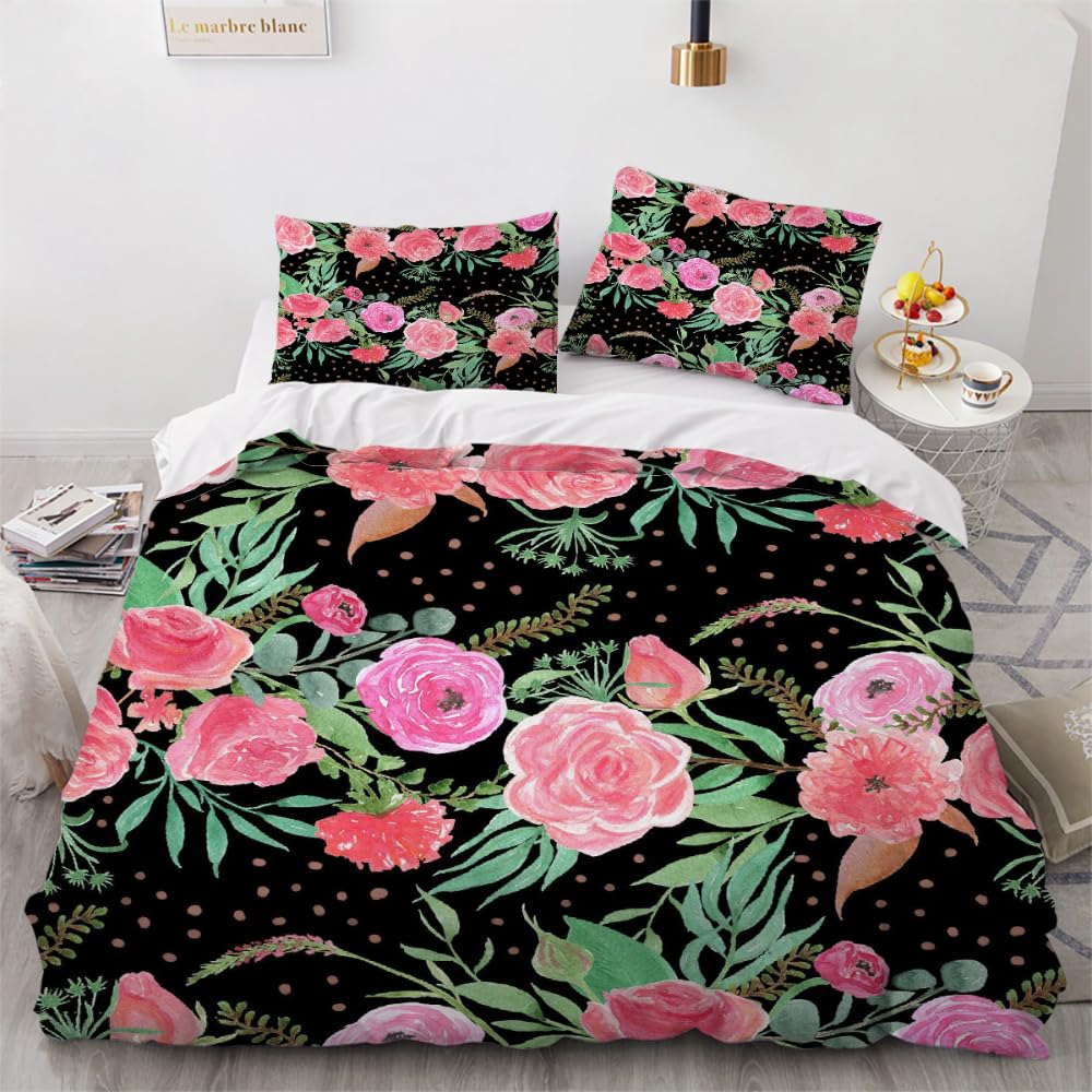 Parure de lit 2 personne avec housse de couette 220x240cm 3D motif fleur et taies