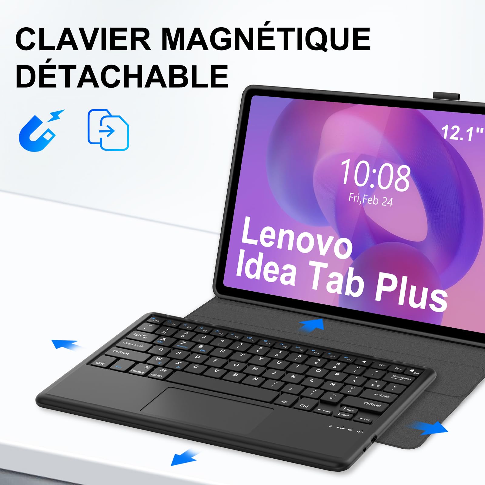 JADEMALL Clavier avec Touchpad pour Lenovo Idea Tab Plus 12.1" 2025