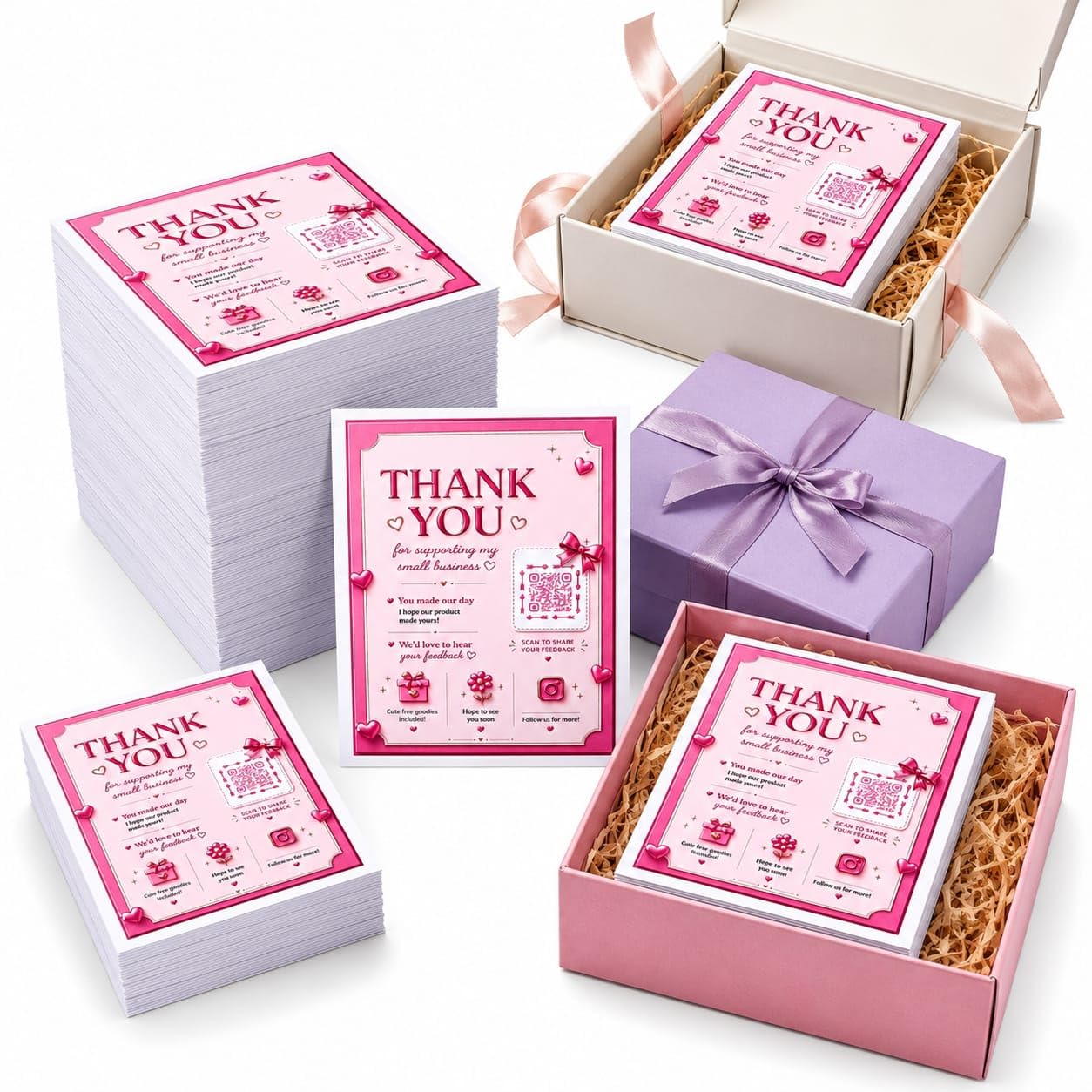 Thank You Cards for Small Business with Personalized QR Code, Pack