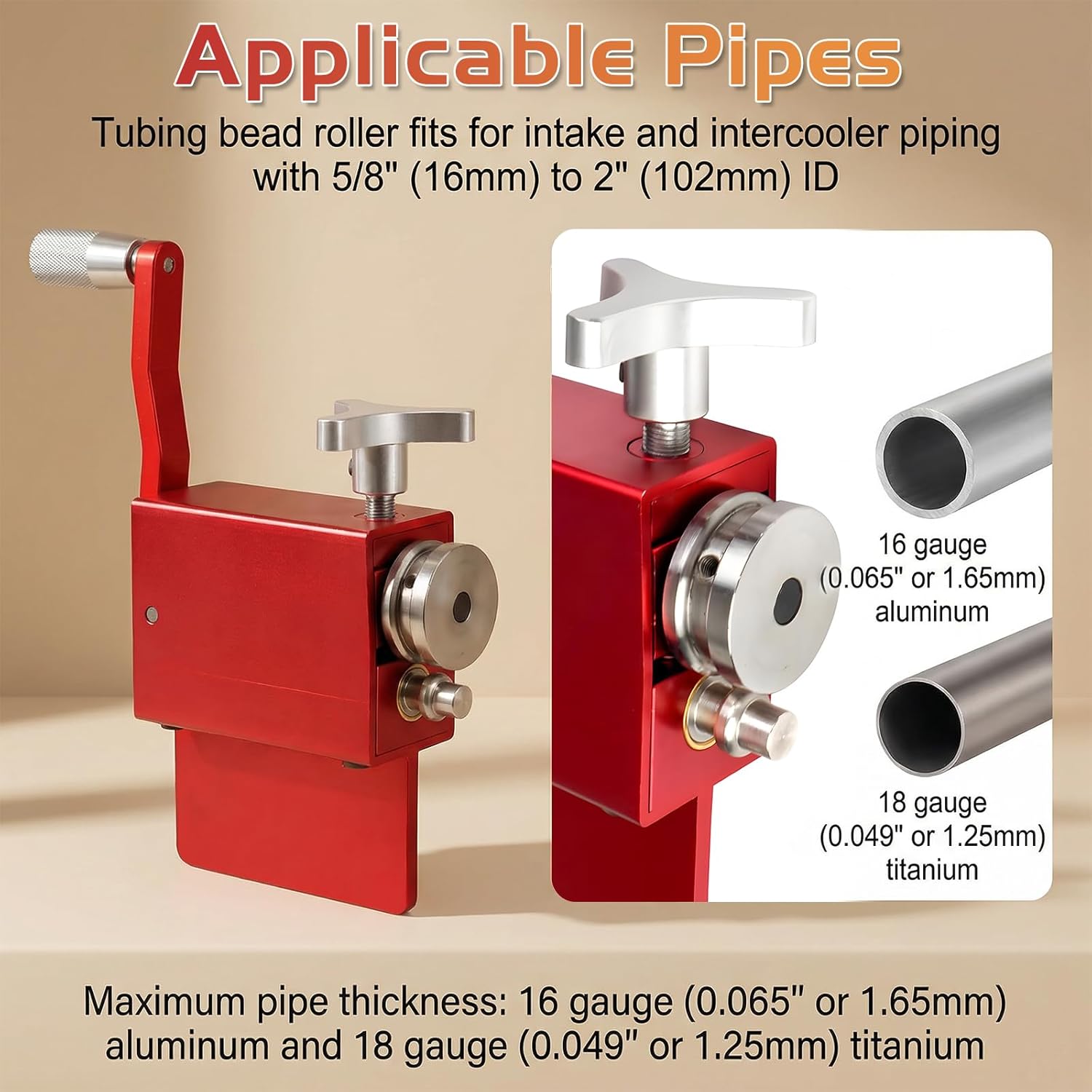 Bead Roller Tool Fits 5/8 Inch and Larger Tubing Beader Tool Intake and Intercooler Piping Aluminum (Red)