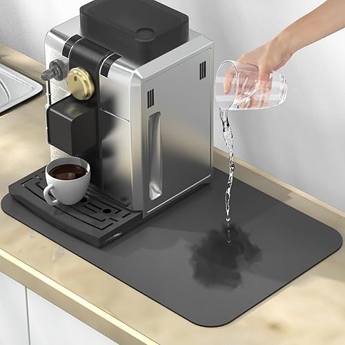 ARSUNOVO Tapete de café de 24 x 16 pulgadas para encimeras, accesorios de barra de café, se absorbe rápidamente para ocultar las manchas, diseño