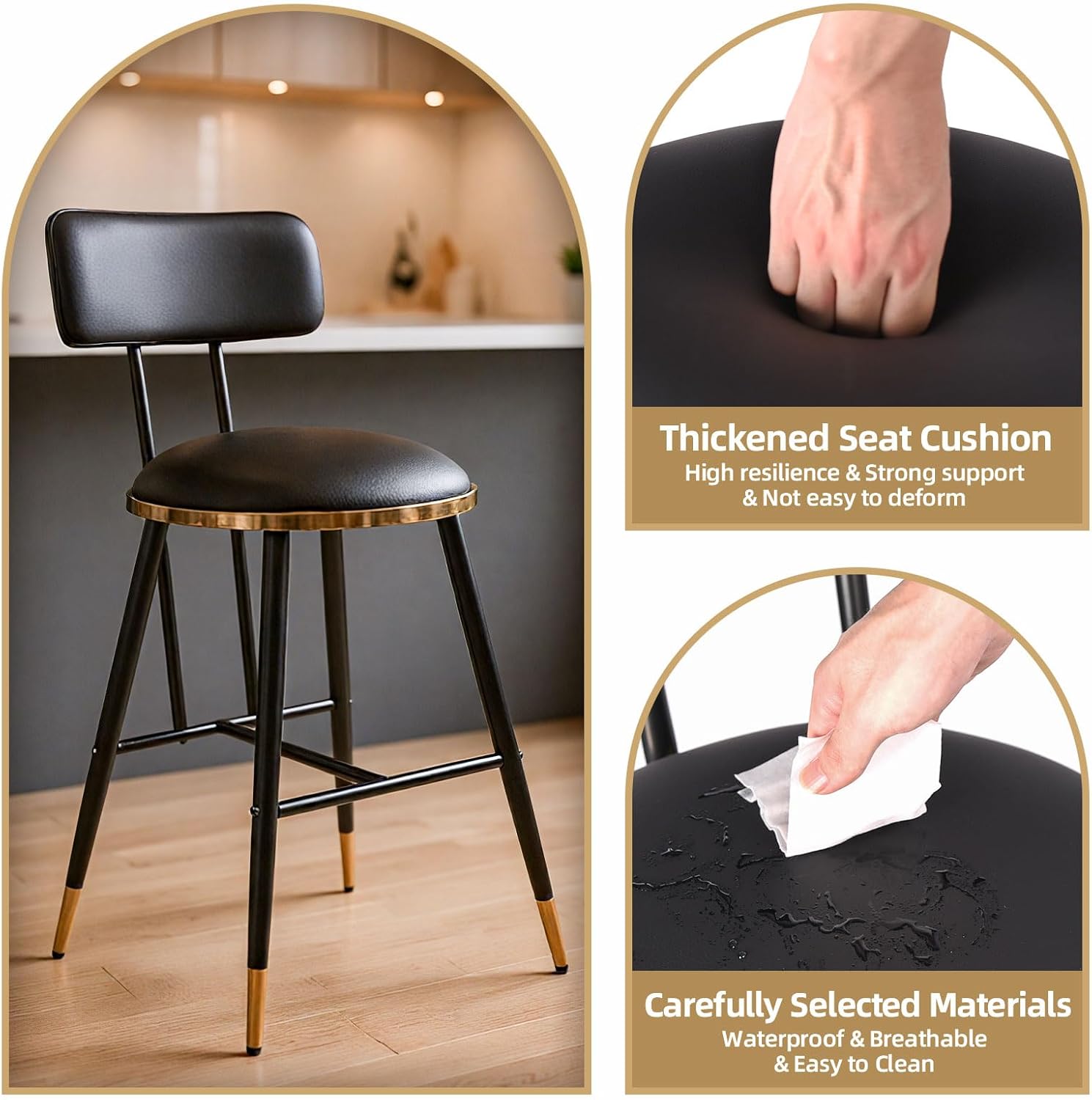 Bar Stools Set of 3 26 Inch Tall Counter Height Barstools with Backs, Upholstered Bar Chairs for Kitchen Island Home Coffee Bar