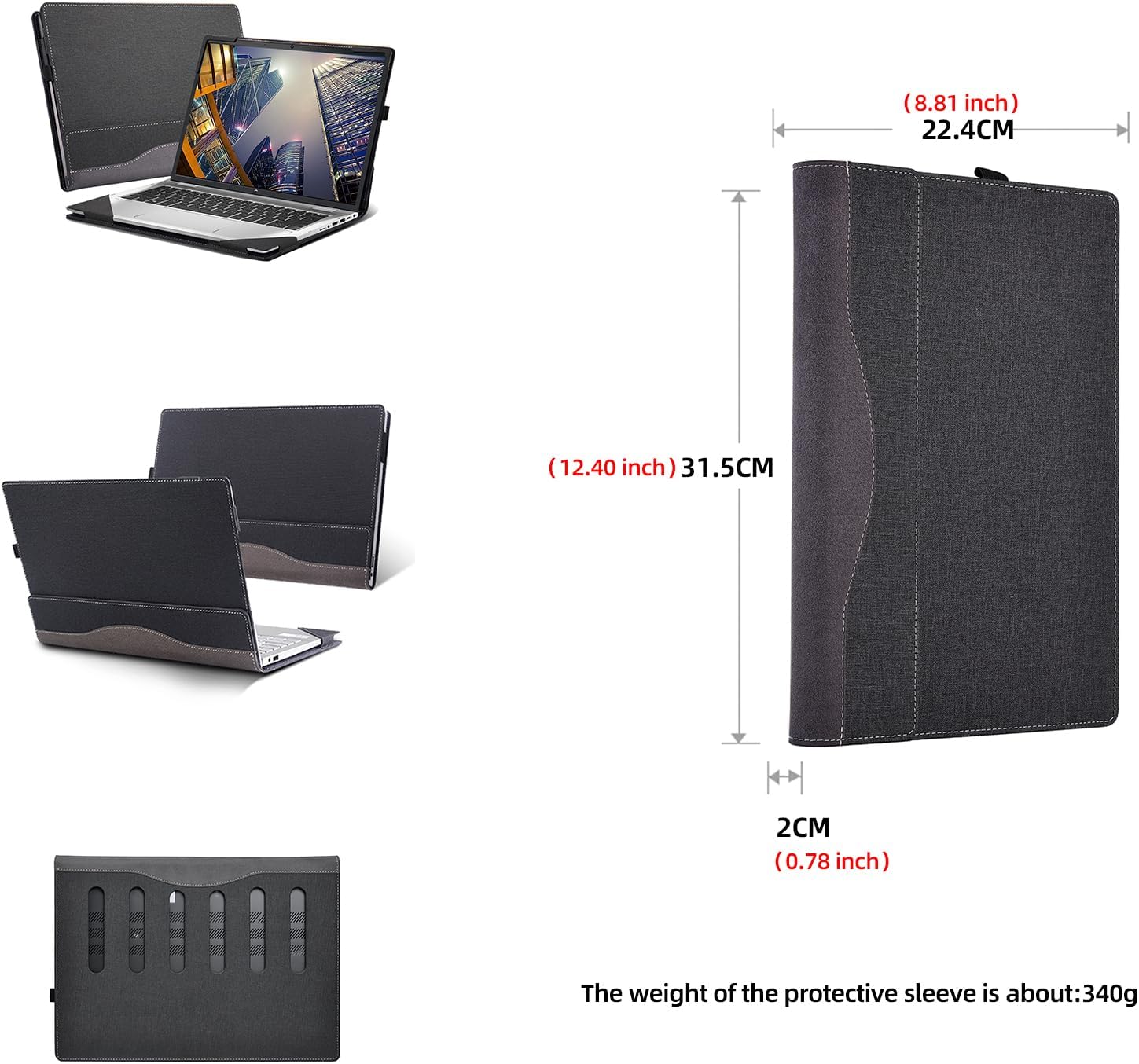 Laptop Cover for HP ProBook x360 435 G7 G8 G9 G10| HP EliteBook 840 14 inch G9| EliteBook 845 14 inch G9 Notebook .All Inclusive Drop Case 14" PU Leather Inside Pocket Cover (Gray)