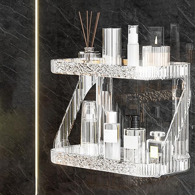 Adhesive Acrylic Shelves Bathroom Shelves No Drill Acrylic Shower Caddy 2-Layer Waterproof Ventilated Wall Makeup Organizer Makeup Shelf