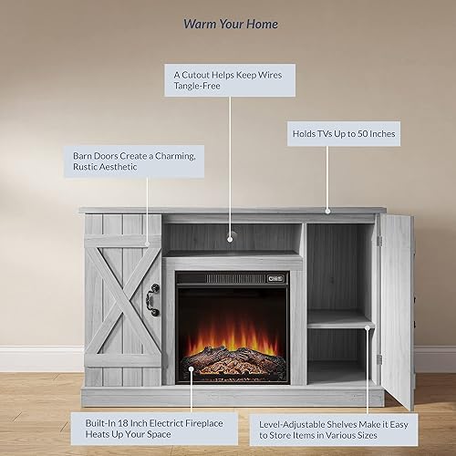 Miniatura 29 de BELLEZE - Soporte de madera rústico para TV de hasta 50", color roble Sargent Gris desteñido,Blanco,Pino Ashland,Gris,claro,Roble