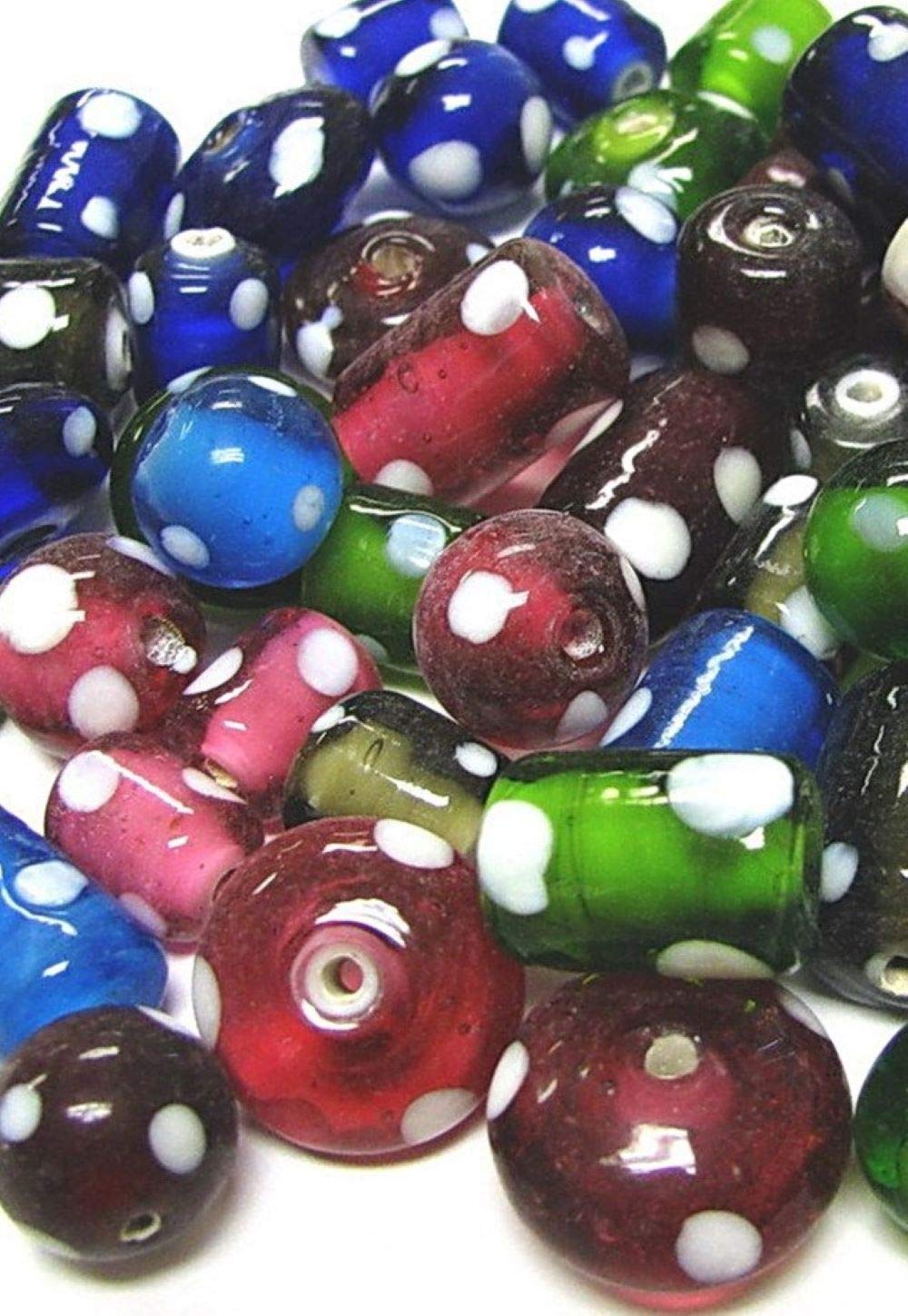 Linpeng LP050814-MIX Polka Dots Glass Beads, 1 lb.